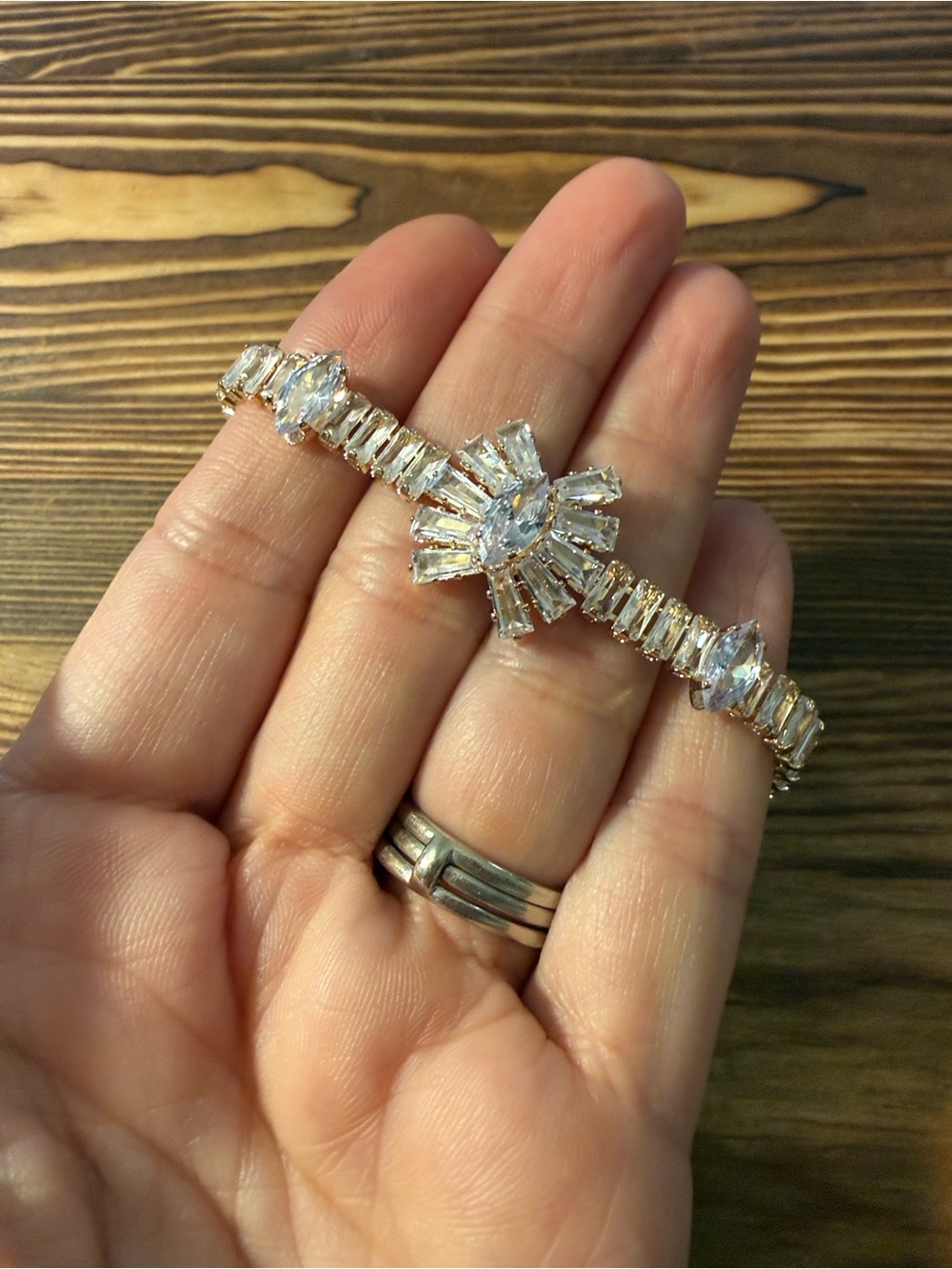 Gold Plated Crystal Clear Bracelet - Statement Tennis Bracelet - Picture 7 of 14